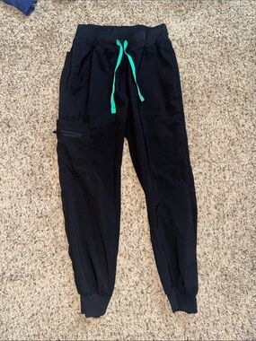 Mint Black Joggers with Teal Drawstring